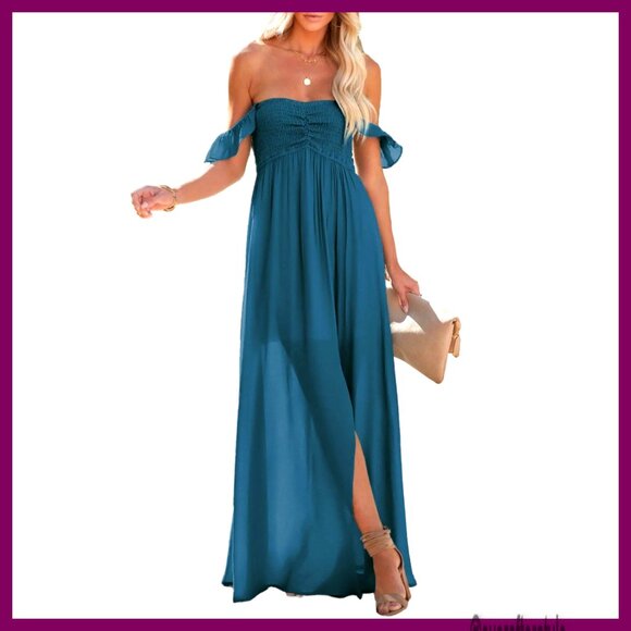 off the shoulder mermaid midi dress Chic Crossed Off Shoulder Flared Midi Length Dress M / Burgundy (DarkRed)